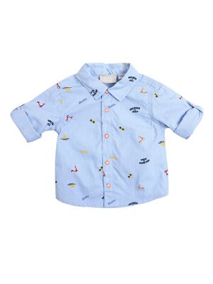 Boys Medium Light Blue Long Sleeve Woven Shirt